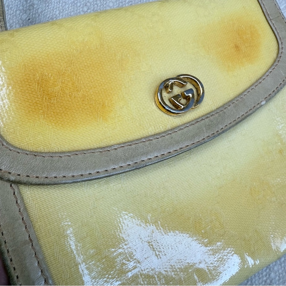 Early Vintage Gucci Shoulder Bag Coated Canvas Monogram Tan Leather Crossbody - Picture 5 of 16
